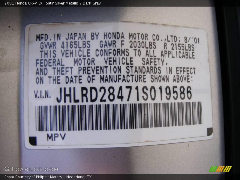 Satin Silver Metallic / Dark Gray 2001 Honda CR-V LX