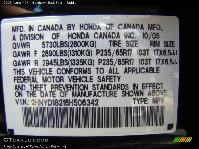 Nighthawk Black Pearl / Saddle 2006 Acura MDX