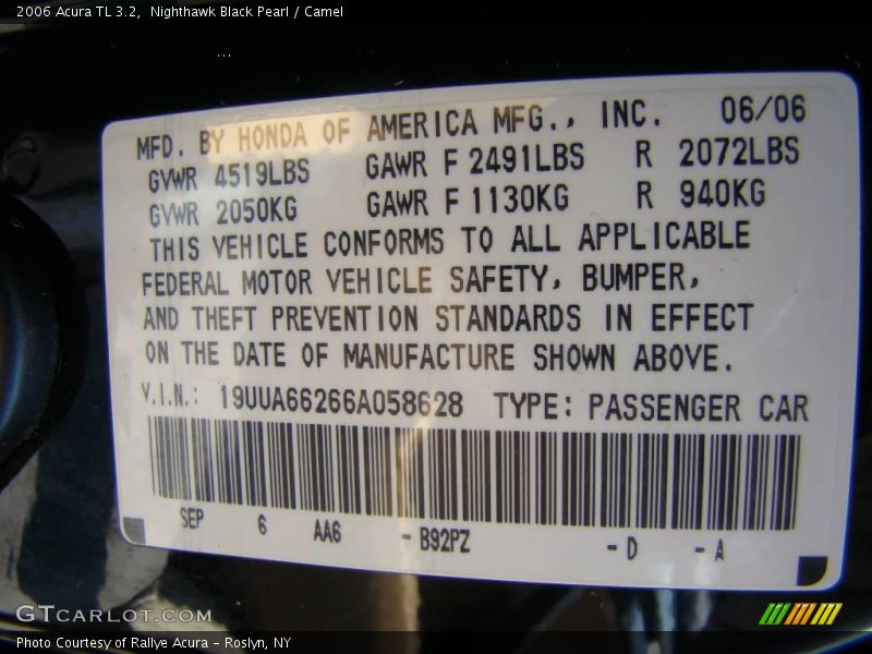 Nighthawk Black Pearl / Camel 2006 Acura TL 3.2