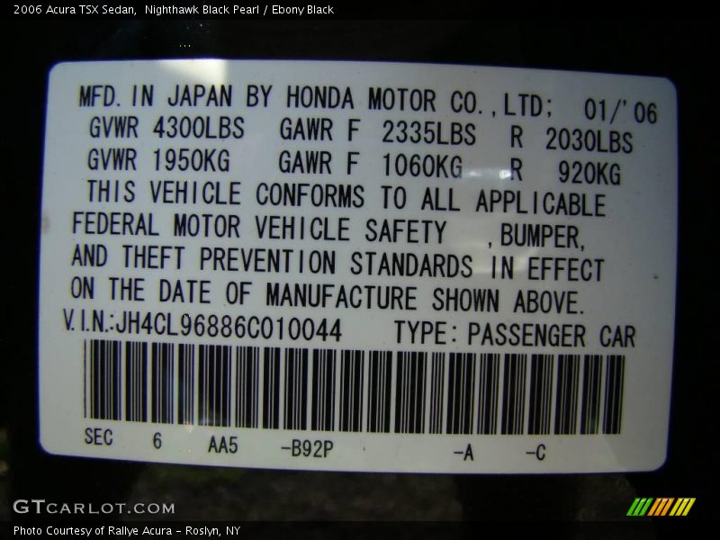 Nighthawk Black Pearl / Ebony Black 2006 Acura TSX Sedan