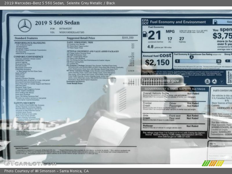 Selenite Grey Metallic / Black 2019 Mercedes-Benz S 560 Sedan