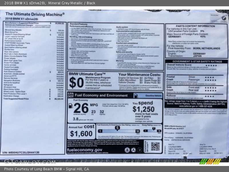 Mineral Grey Metallic / Black 2018 BMW X1 sDrive28i