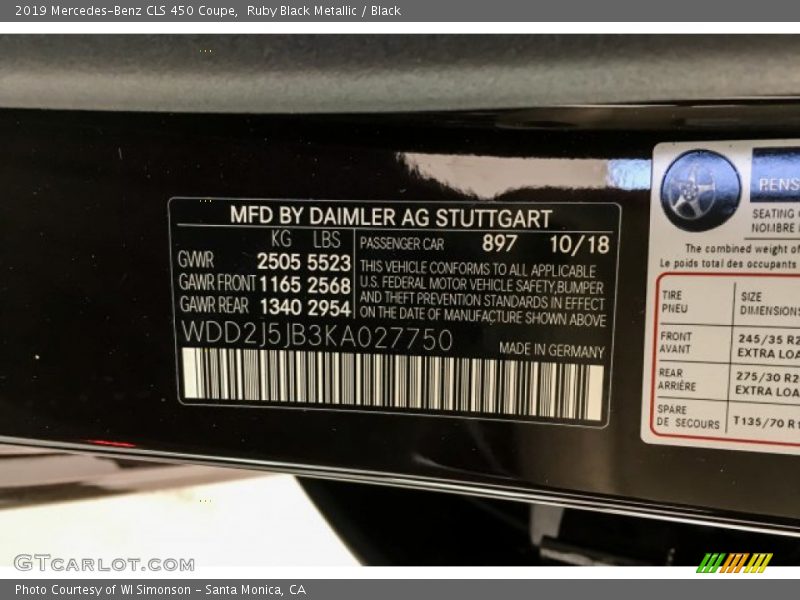 Ruby Black Metallic / Black 2019 Mercedes-Benz CLS 450 Coupe