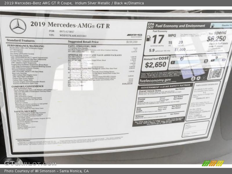  2019 AMG GT R Coupe Window Sticker