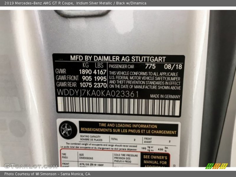 2019 AMG GT R Coupe Iridium Silver Metallic Color Code 775