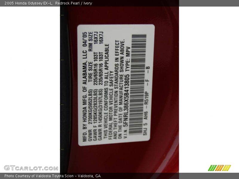 Redrock Pearl / Ivory 2005 Honda Odyssey EX-L