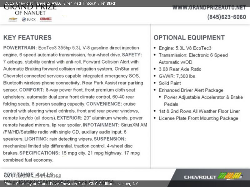 Siren Red Tintcoat / Jet Black 2019 Chevrolet Tahoe LS 4WD