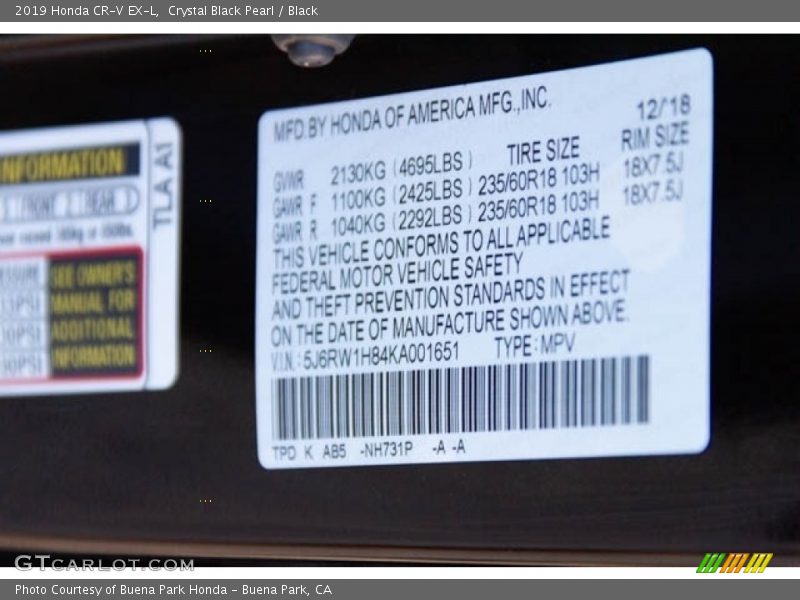 Crystal Black Pearl / Black 2019 Honda CR-V EX-L