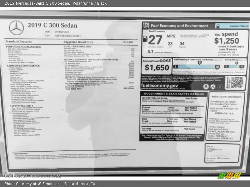 Polar White / Black 2019 Mercedes-Benz C 300 Sedan