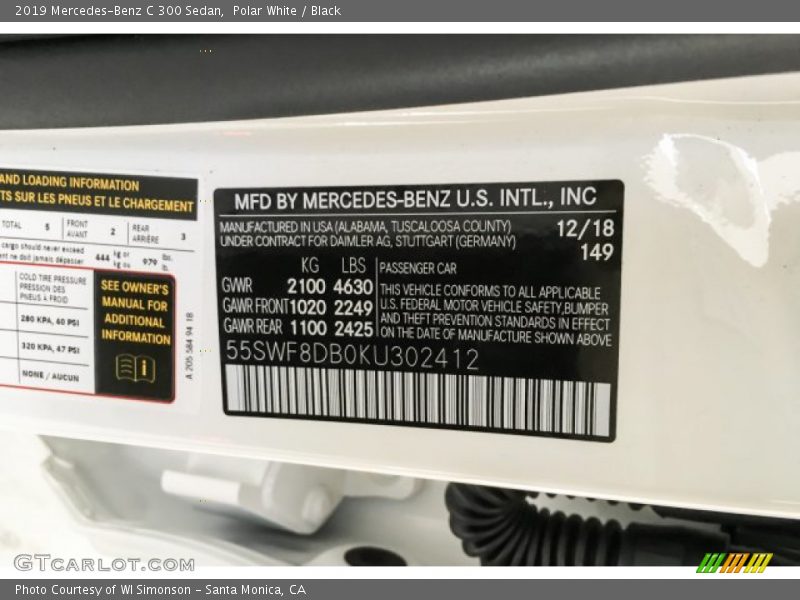 Polar White / Black 2019 Mercedes-Benz C 300 Sedan