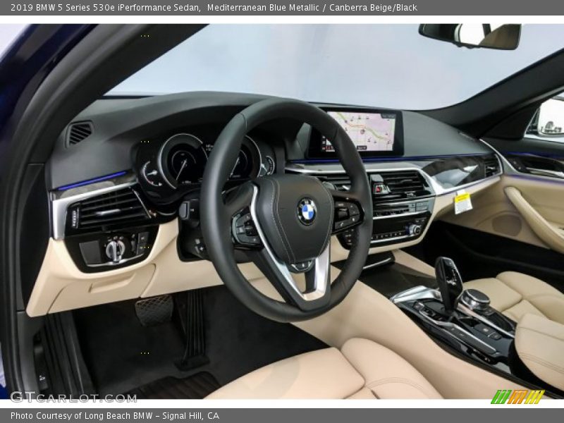 Mediterranean Blue Metallic / Canberra Beige/Black 2019 BMW 5 Series 530e iPerformance Sedan