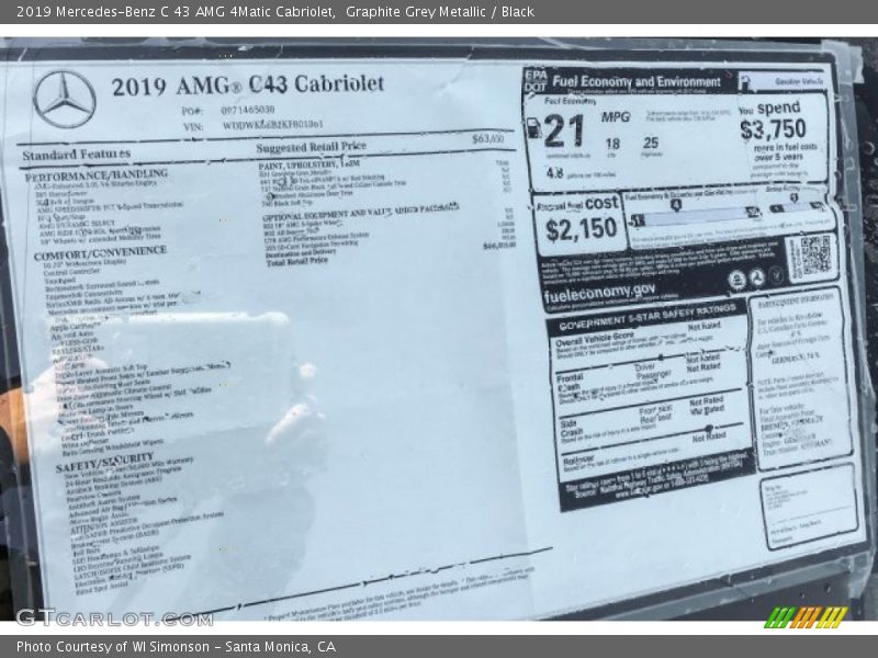  2019 C 43 AMG 4Matic Cabriolet Window Sticker