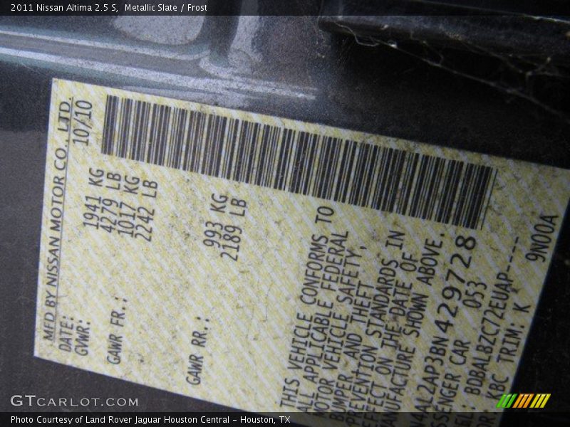 Metallic Slate / Frost 2011 Nissan Altima 2.5 S