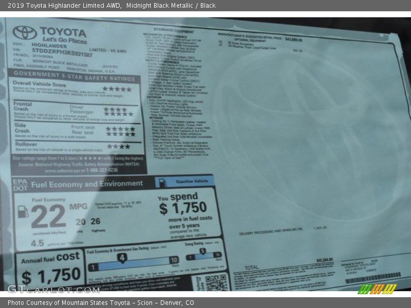 Midnight Black Metallic / Black 2019 Toyota Highlander Limited AWD