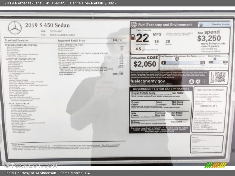 Selenite Grey Metallic / Black 2019 Mercedes-Benz S 450 Sedan