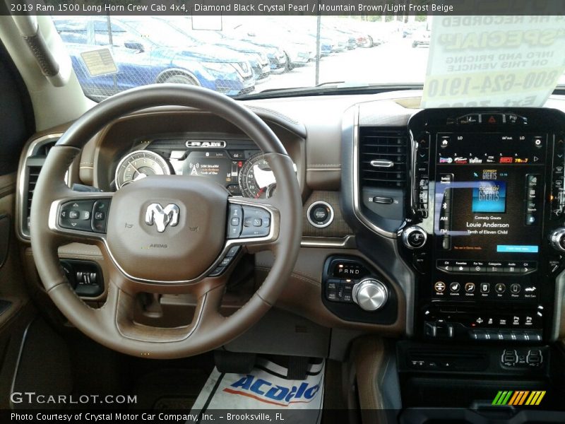 Diamond Black Crystal Pearl / Mountain Brown/Light Frost Beige 2019 Ram 1500 Long Horn Crew Cab 4x4