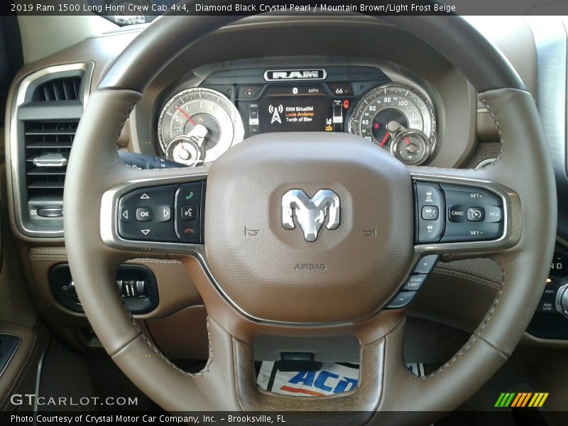 Diamond Black Crystal Pearl / Mountain Brown/Light Frost Beige 2019 Ram 1500 Long Horn Crew Cab 4x4