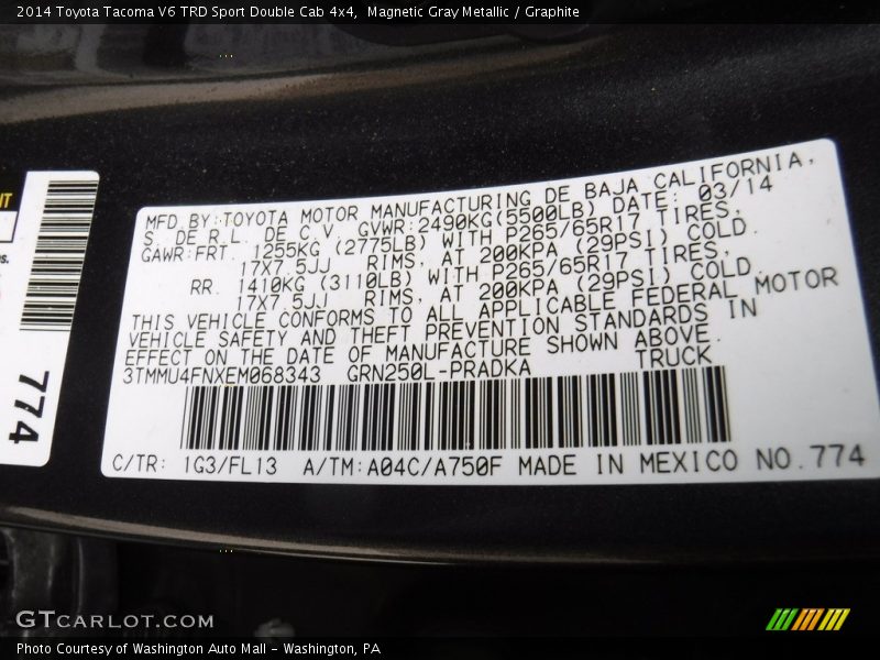 Magnetic Gray Metallic / Graphite 2014 Toyota Tacoma V6 TRD Sport Double Cab 4x4