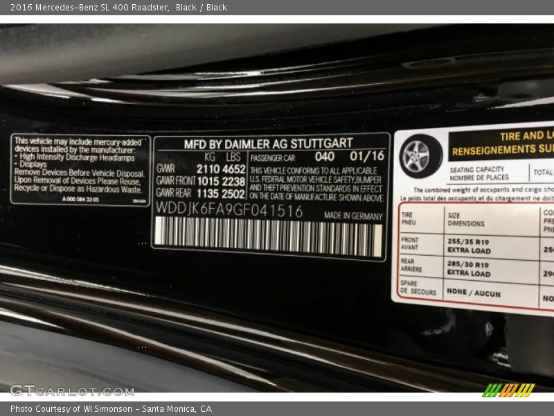 Black / Black 2016 Mercedes-Benz SL 400 Roadster