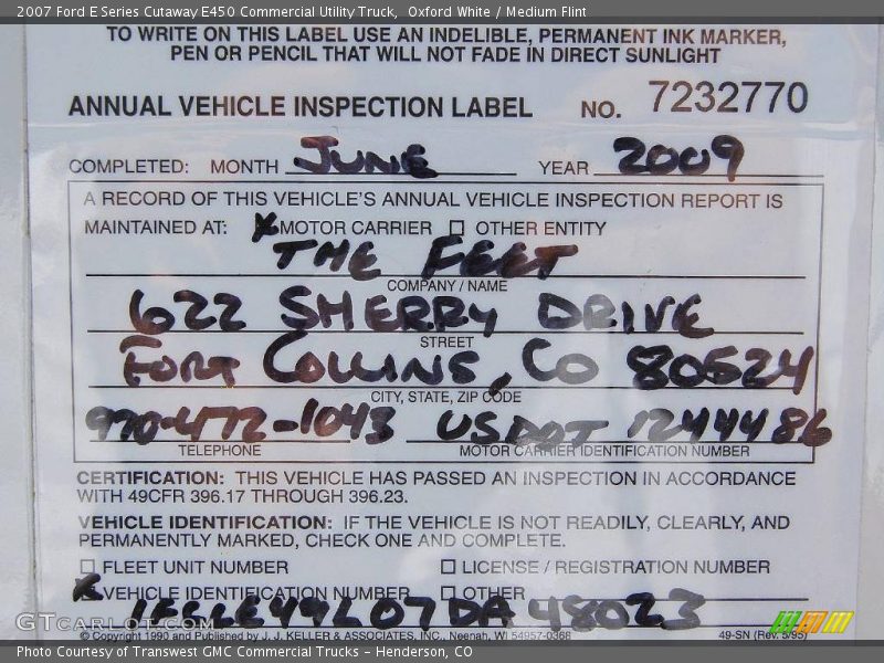 Oxford White / Medium Flint 2007 Ford E Series Cutaway E450 Commercial Utility Truck