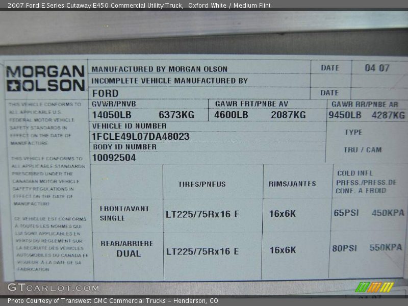 Oxford White / Medium Flint 2007 Ford E Series Cutaway E450 Commercial Utility Truck