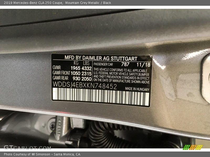 Mountain Grey Metallic / Black 2019 Mercedes-Benz CLA 250 Coupe