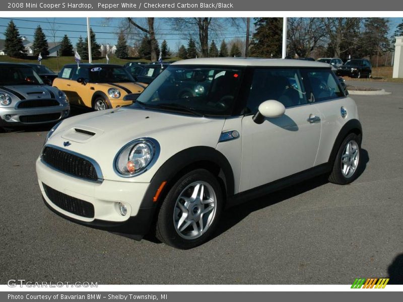 Pepper White / Checkered Carbon Black/Black 2008 Mini Cooper S Hardtop