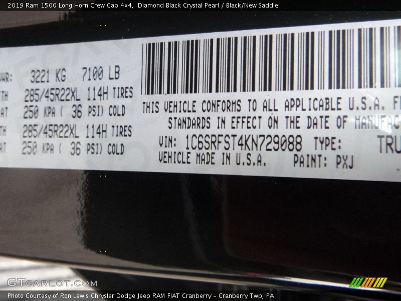 Diamond Black Crystal Pearl / Black/New Saddle 2019 Ram 1500 Long Horn Crew Cab 4x4