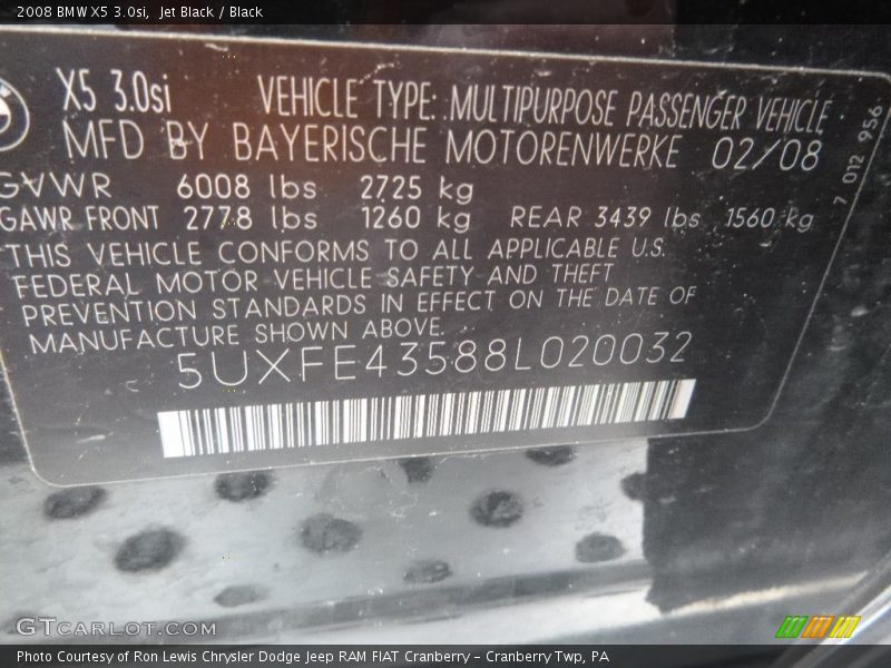 Jet Black / Black 2008 BMW X5 3.0si