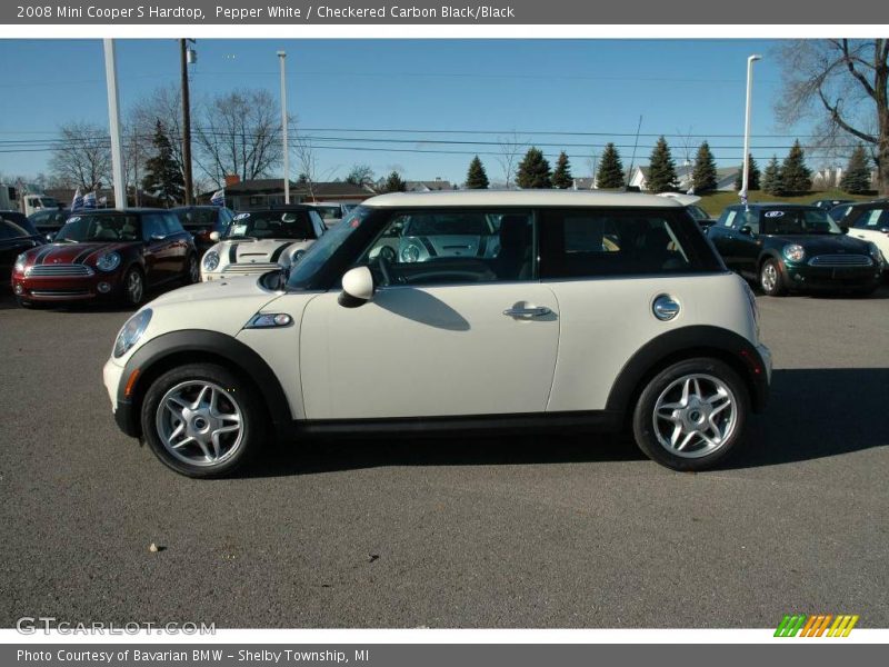 Pepper White / Checkered Carbon Black/Black 2008 Mini Cooper S Hardtop