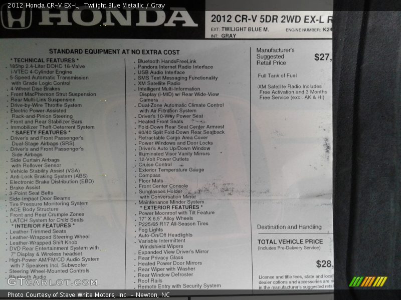 Twilight Blue Metallic / Gray 2012 Honda CR-V EX-L