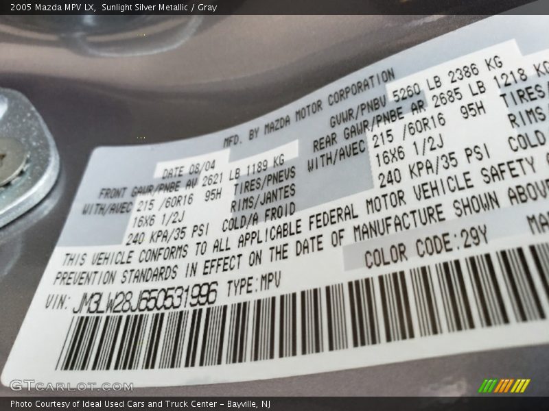 Sunlight Silver Metallic / Gray 2005 Mazda MPV LX