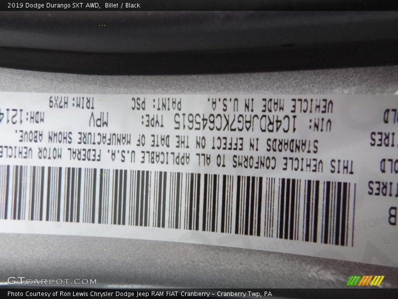 Billet / Black 2019 Dodge Durango SXT AWD