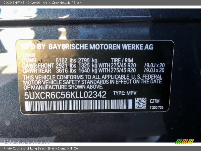 Arctic Grey Metallic / Black 2019 BMW X5 xDrive40i
