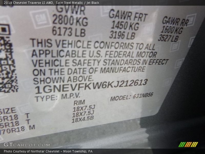 Satin Steel Metallic / Jet Black 2019 Chevrolet Traverse LS AWD