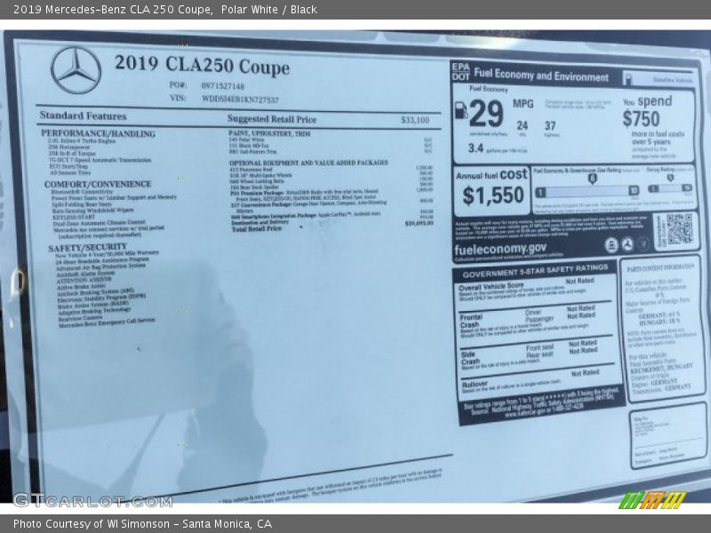 Polar White / Black 2019 Mercedes-Benz CLA 250 Coupe