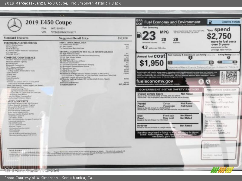 Iridium Silver Metallic / Black 2019 Mercedes-Benz E 450 Coupe