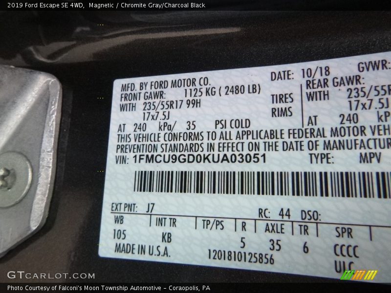 Magnetic / Chromite Gray/Charcoal Black 2019 Ford Escape SE 4WD