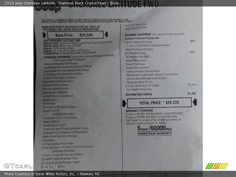 Diamond Black Crystal Pearl / Black 2019 Jeep Cherokee Latitude