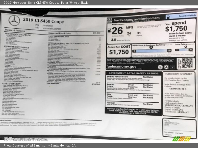 Polar White / Black 2019 Mercedes-Benz CLS 450 Coupe