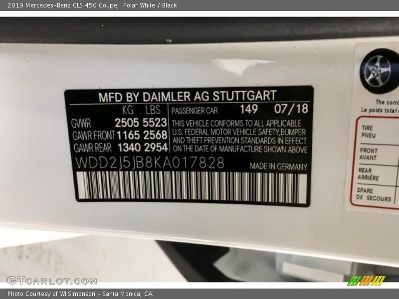 Polar White / Black 2019 Mercedes-Benz CLS 450 Coupe