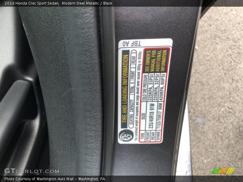 Modern Steel Metallic / Black 2019 Honda Civic Sport Sedan