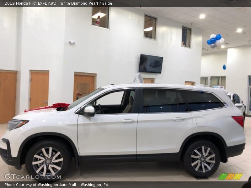White Diamond Pearl / Beige 2019 Honda Pilot EX-L AWD