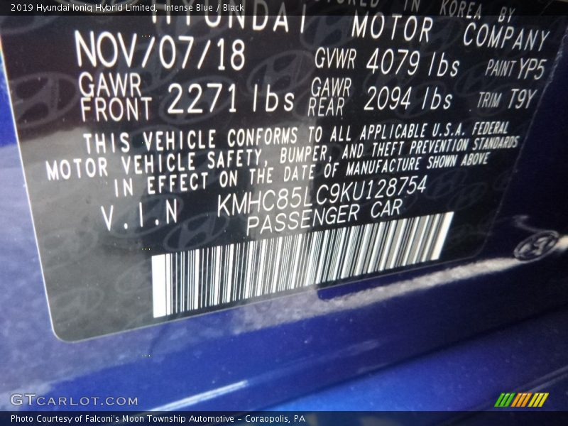 Intense Blue / Black 2019 Hyundai Ioniq Hybrid Limited