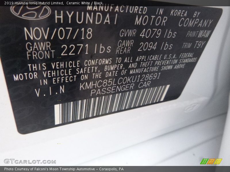 Ceramic White / Black 2019 Hyundai Ioniq Hybrid Limited