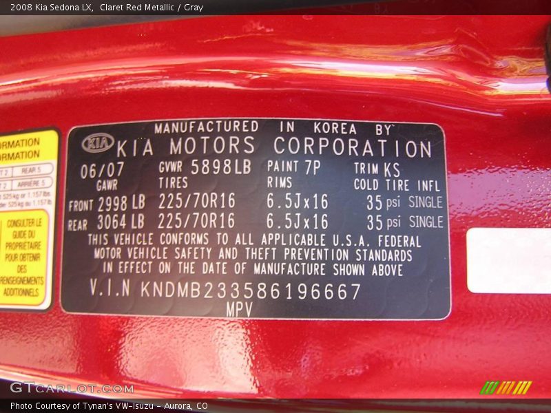 Claret Red Metallic / Gray 2008 Kia Sedona LX
