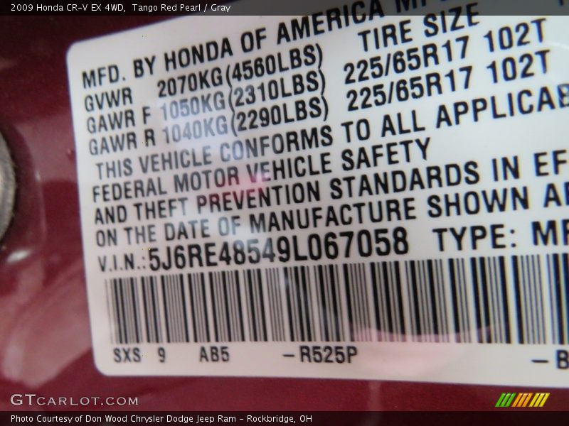 Tango Red Pearl / Gray 2009 Honda CR-V EX 4WD