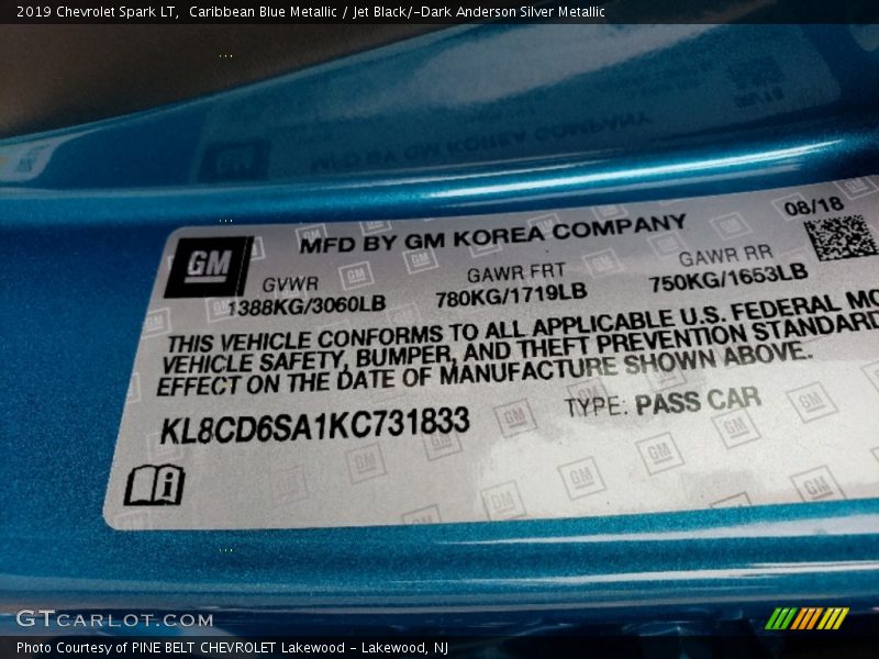 Caribbean Blue Metallic / Jet Black/­Dark Anderson Silver Metallic 2019 Chevrolet Spark LT