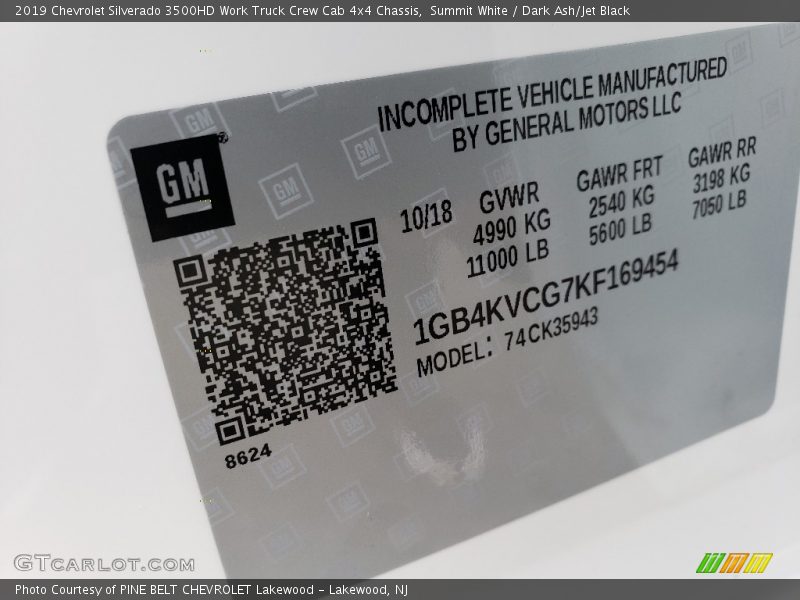Summit White / Dark Ash/Jet Black 2019 Chevrolet Silverado 3500HD Work Truck Crew Cab 4x4 Chassis