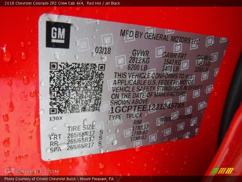 Red Hot / Jet Black 2018 Chevrolet Colorado ZR2 Crew Cab 4x4